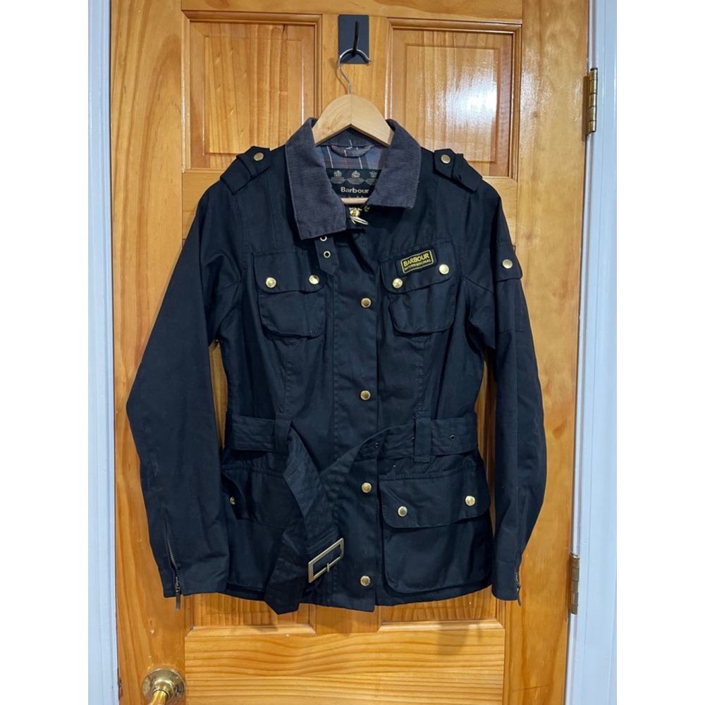 Barbour Black Utility Jacket with corduroy Collar Plaid lined